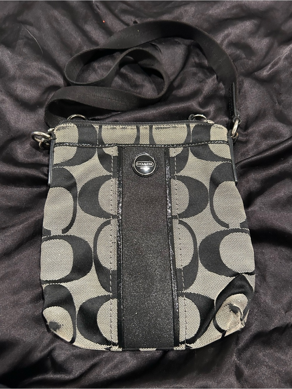 Coach Black and Gray Signature Crossbody Pouch